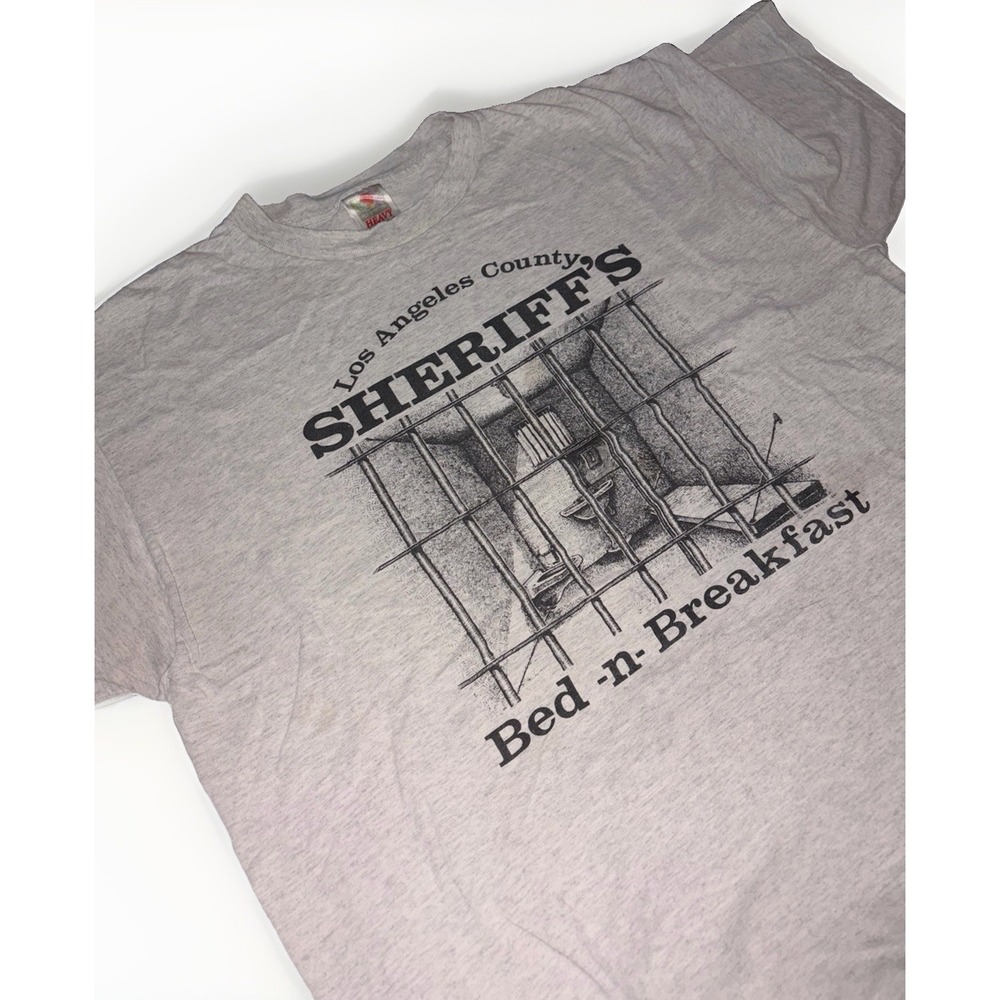 Vintage 90s LA county sheriffs bed and breakfast jail prison shirt mens XL